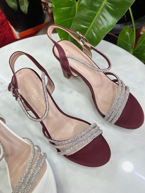 Rhinestone Decor Bridals Thick Heels